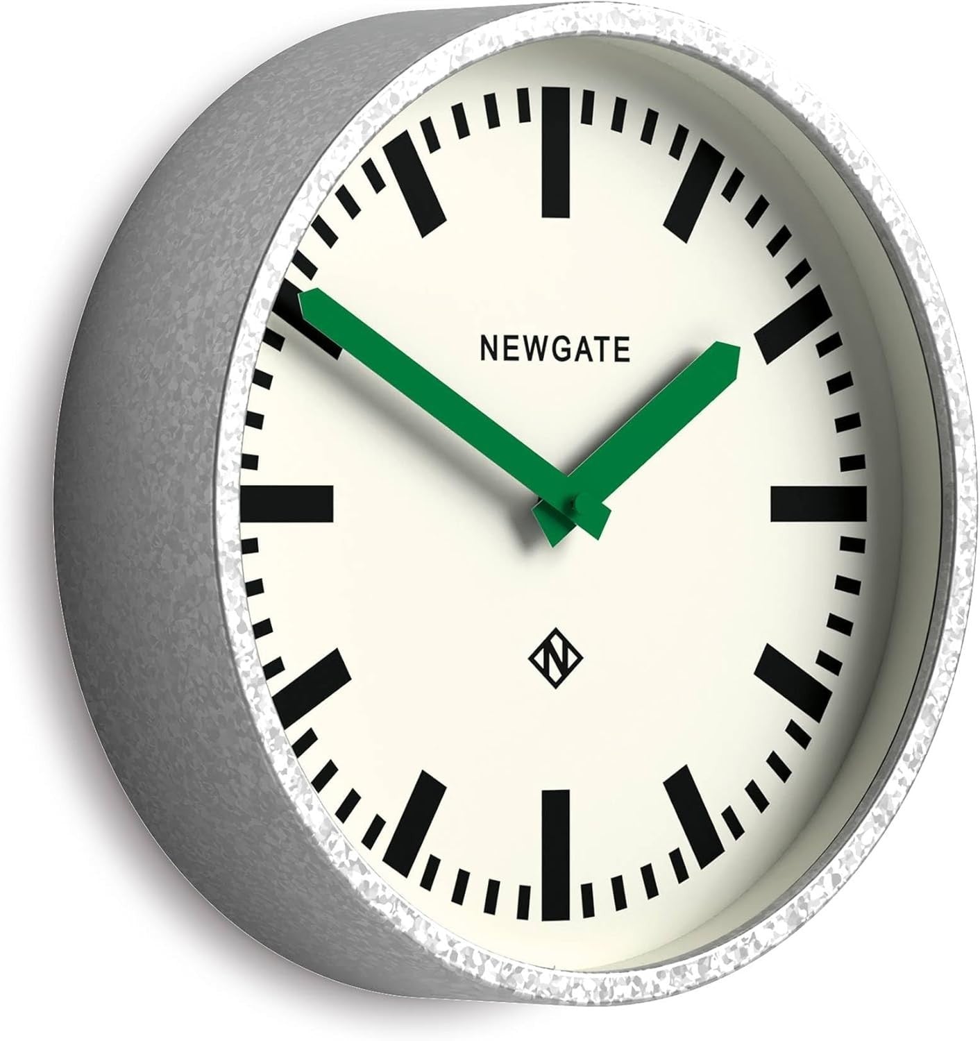 Retro 30cm Silent Wall Clock Green Hands Galvanised Metal Industrial Style