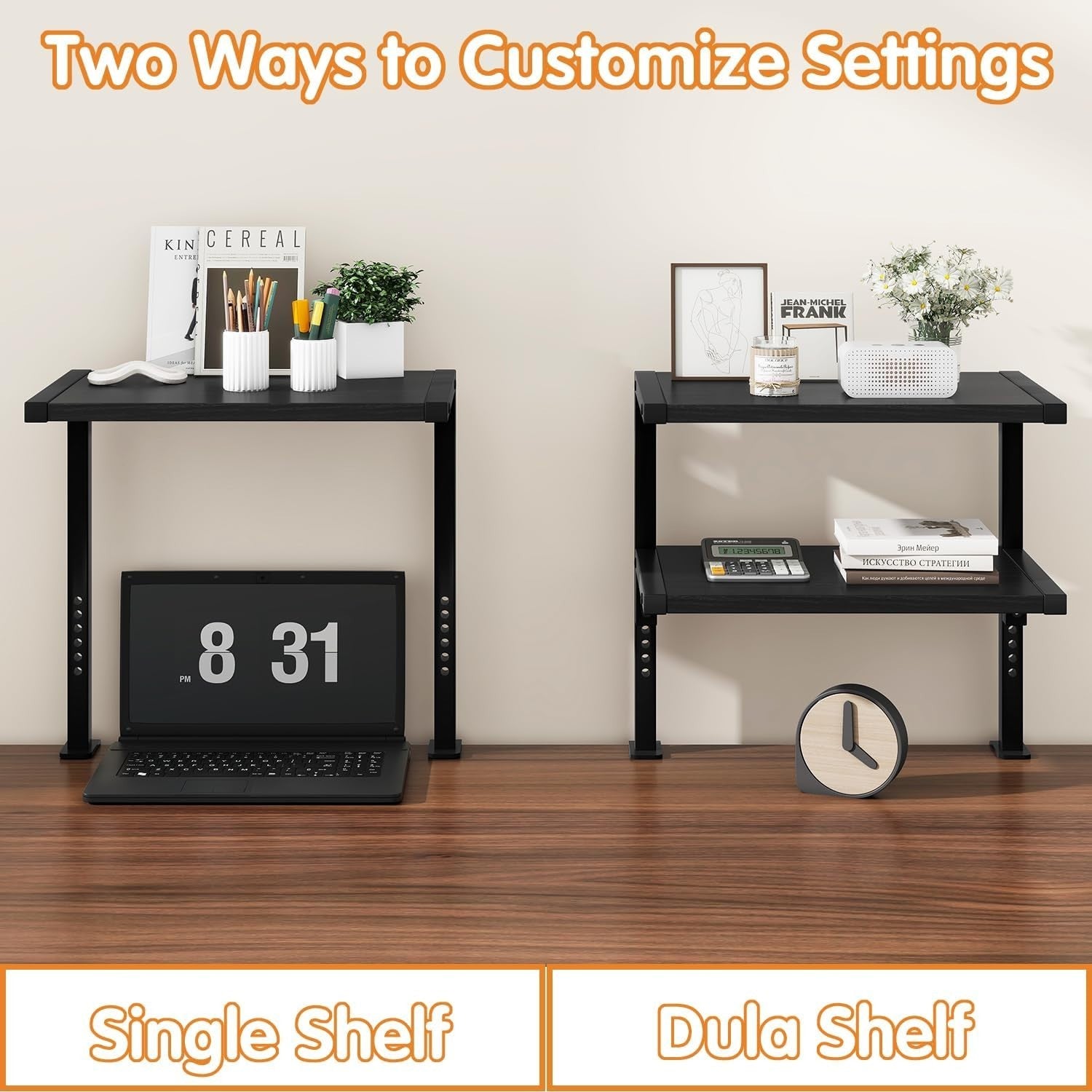 Clamp-On 2-Tier Adjustable Desk Shelf, 12.9" Storage Rack for Office