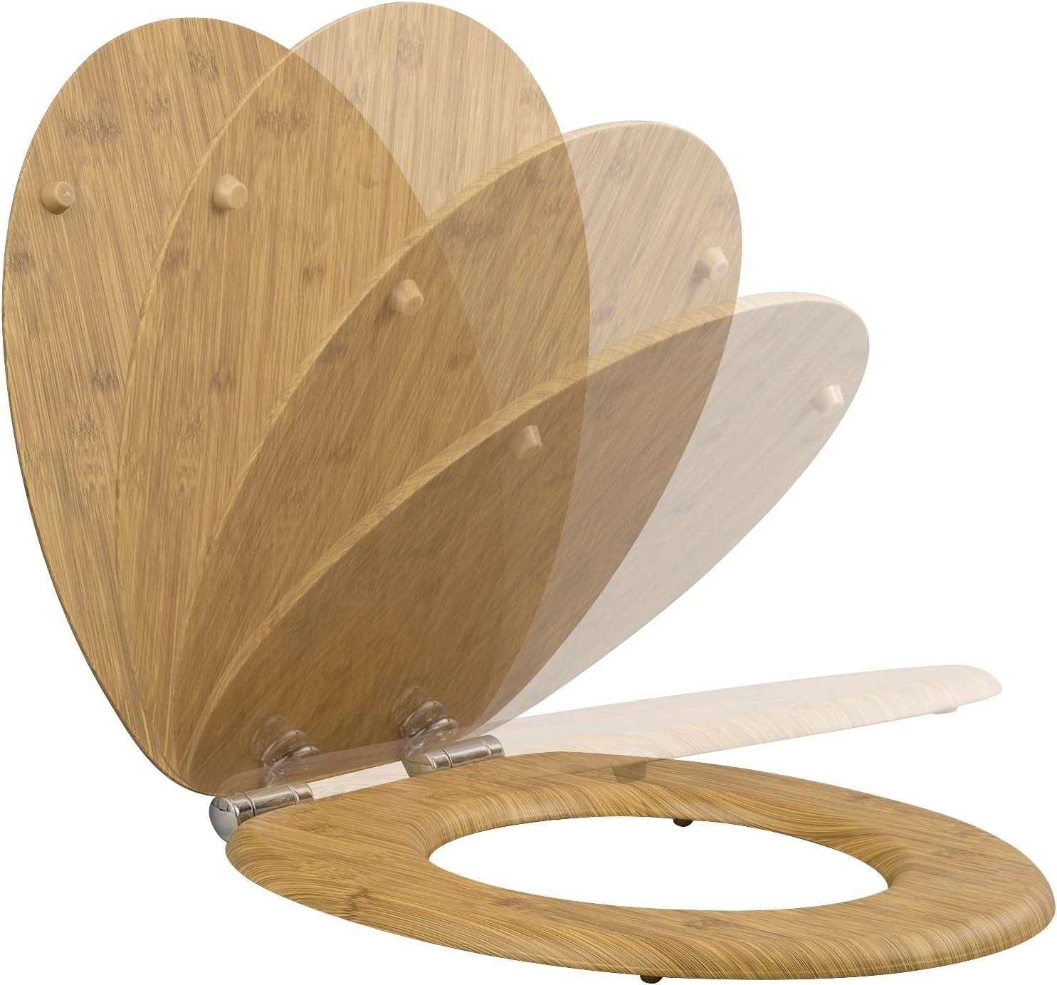 Wooden Toilet Seat Soft Close Bamboo Look MDF Heavy Duty Standard WC 43.8x37.8cm