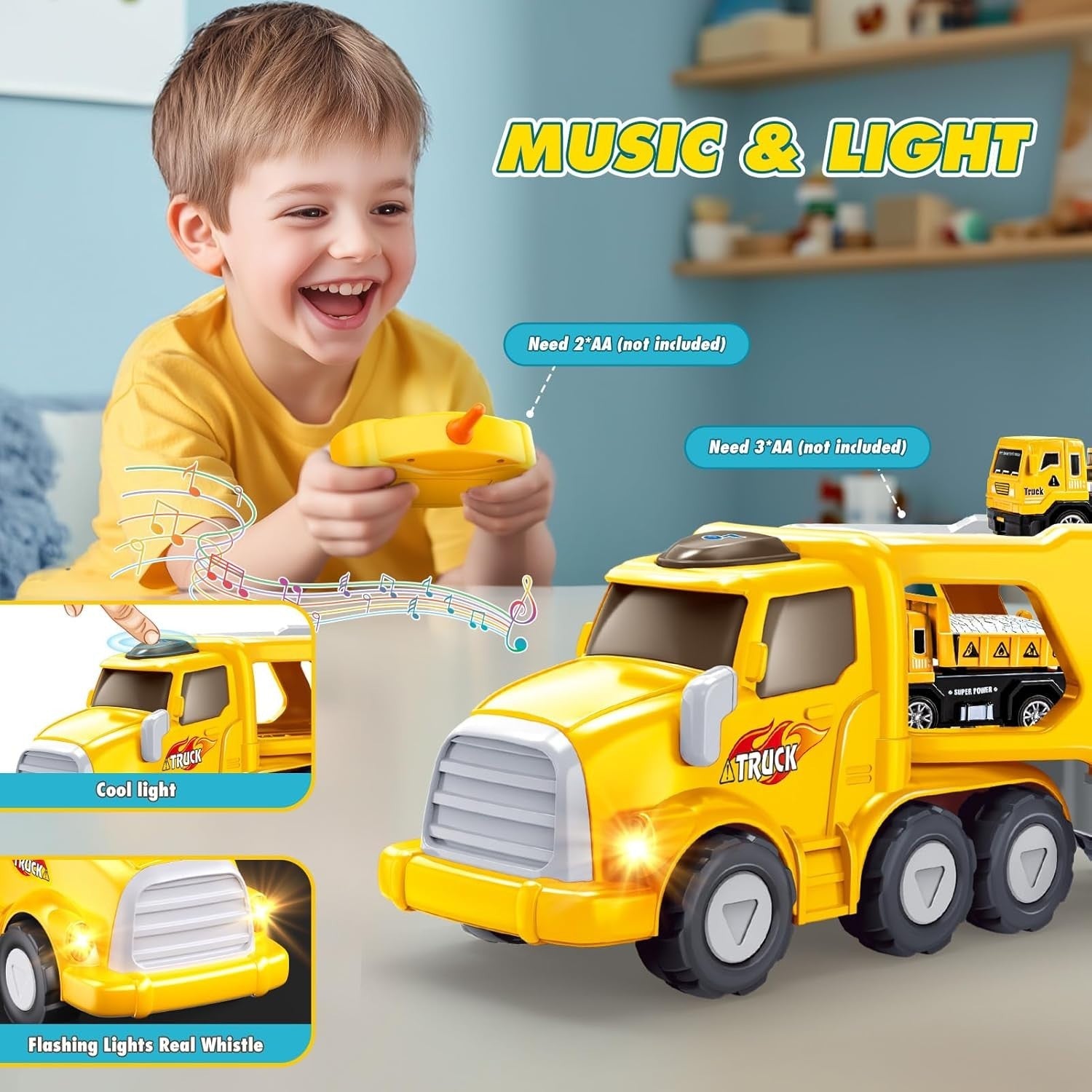 Remote Control Construction Truck Set with Lights & Music for Boys 1-6