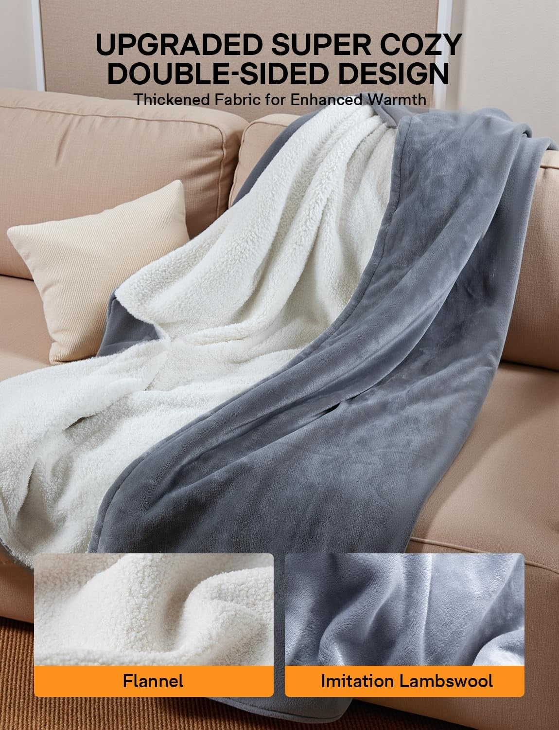 Double Electric Heated Blanket 9 Heat Settings Fast Heating Washable Throw