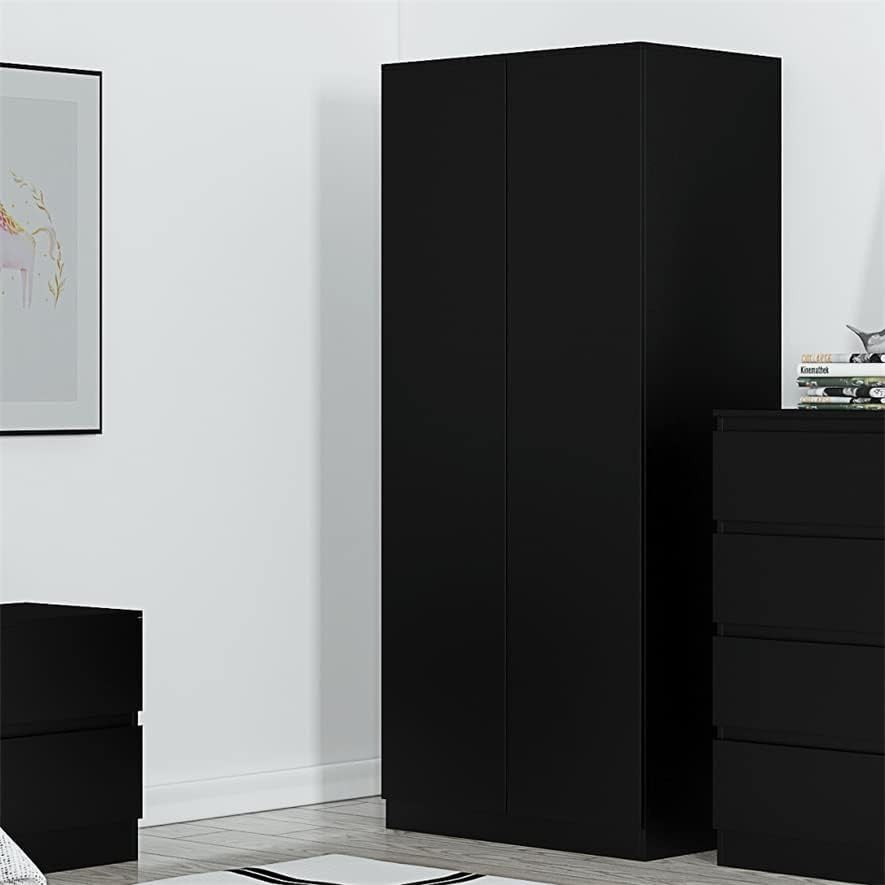 Modern 2-Door Bedroom Wardrobe Black, Scratch-Resistant, Ample Storage