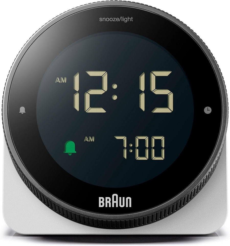 Digital Alarm Clock Negative LCD Rotating Bezel Snooze Crescendo Beep