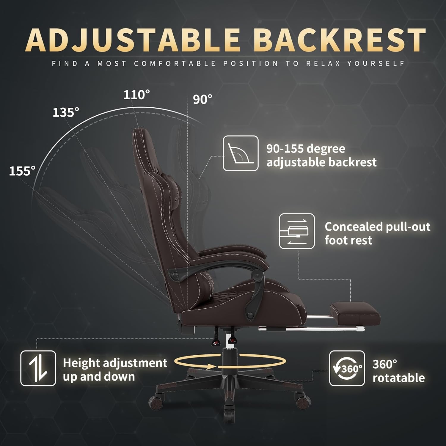Gaming Chair with Footrest Reclining PU Leather High Back Brown
