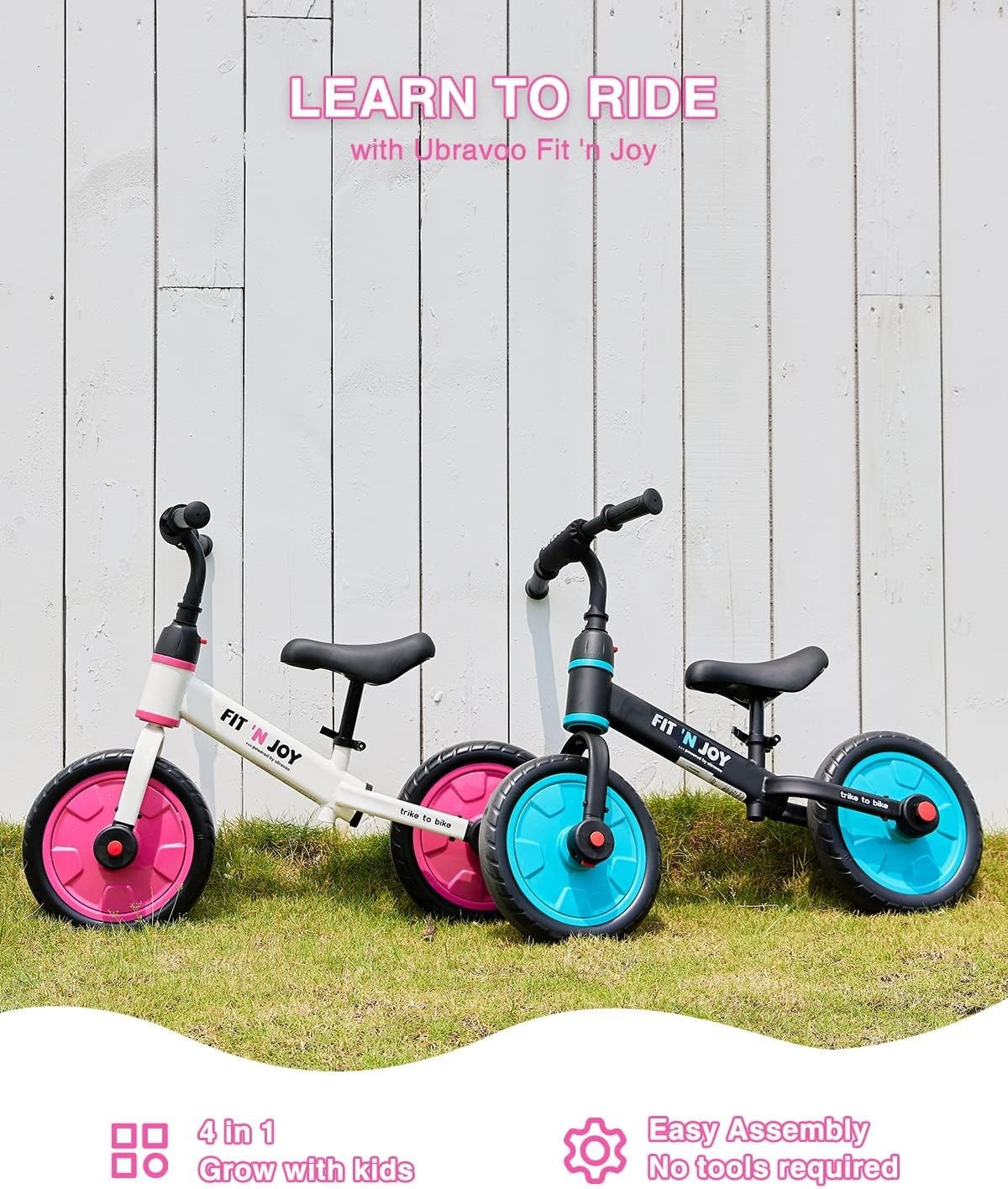 4 in 1 Kids Balance Bike Trike Pedal Bike Training Wheels Pink 2-5Y