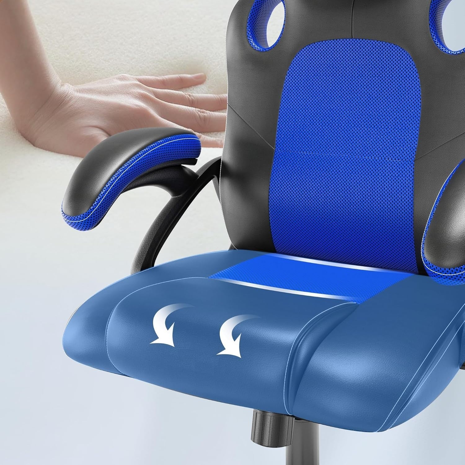 Ergonomic Recliner Office Chair Faux Leather Desk Seat Lumbar Support Blue