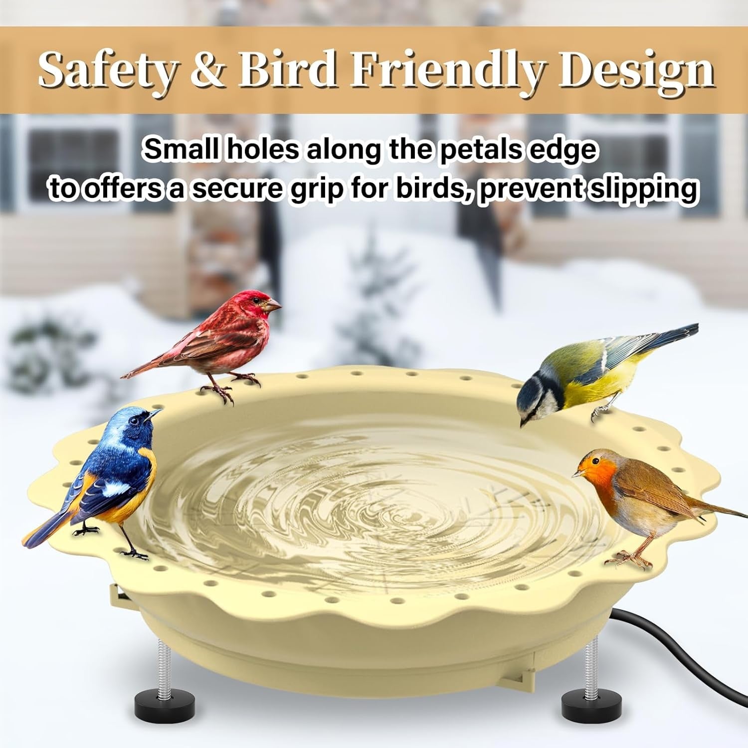 100W Heated Bird Bath Outdoor Thermostat Anti-Freeze Feeder Khaki