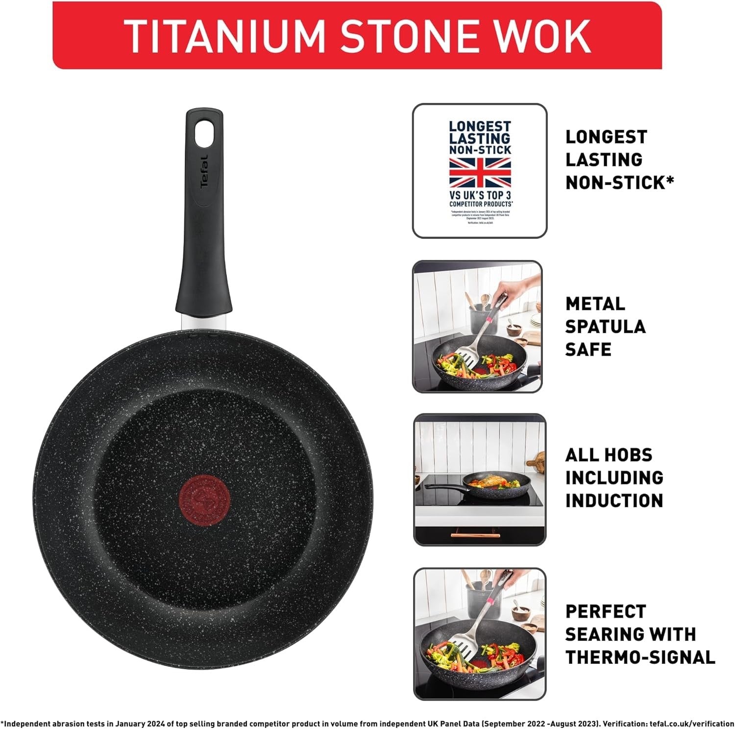 28cm Stone Black Non Stick  Durable Coating Wok Pan Induction Safe