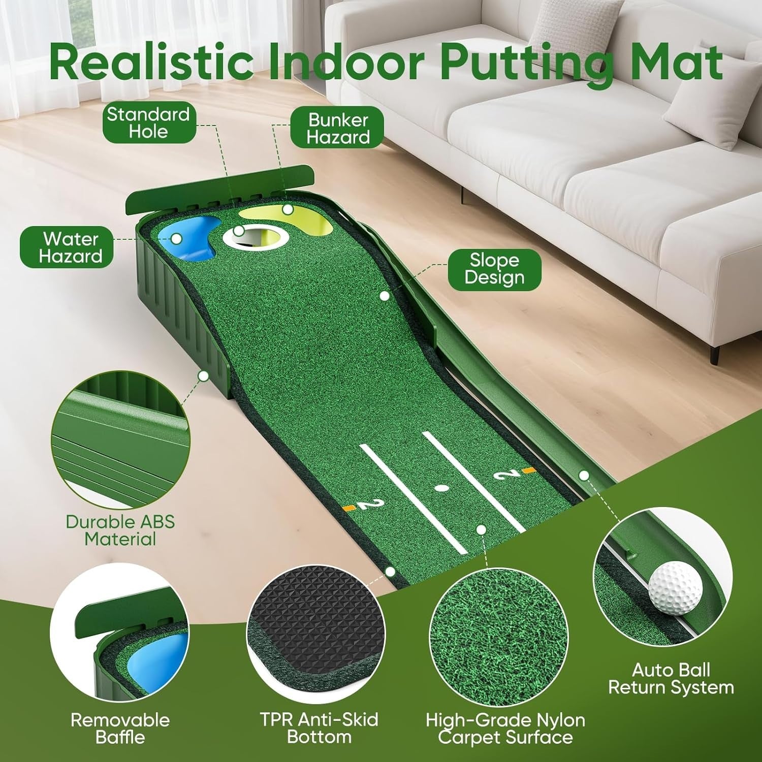 Golf Putting Mat Auto Ball Return Training Aid Indoor Home Office Practice
