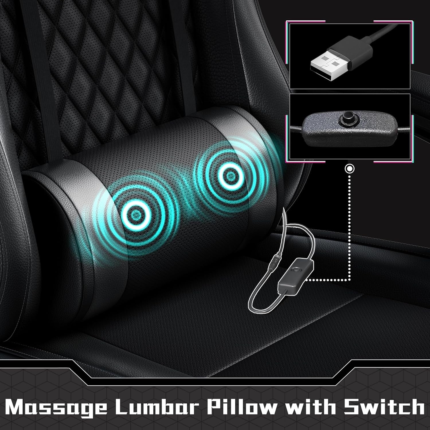 Ergonomic Gaming Chair with Footrest Massage Lumbar