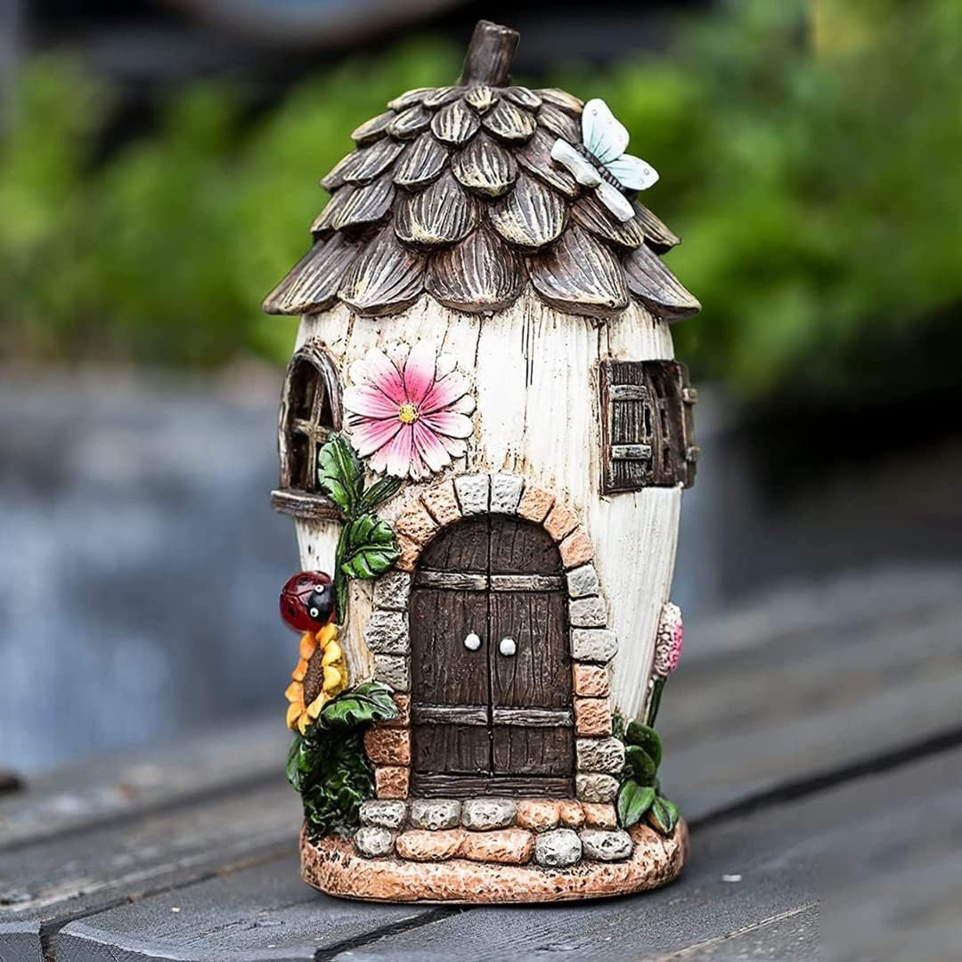 Solar Acorn Fairy House Garden Ornament 29cm LED Resin Pixie Elf Decor