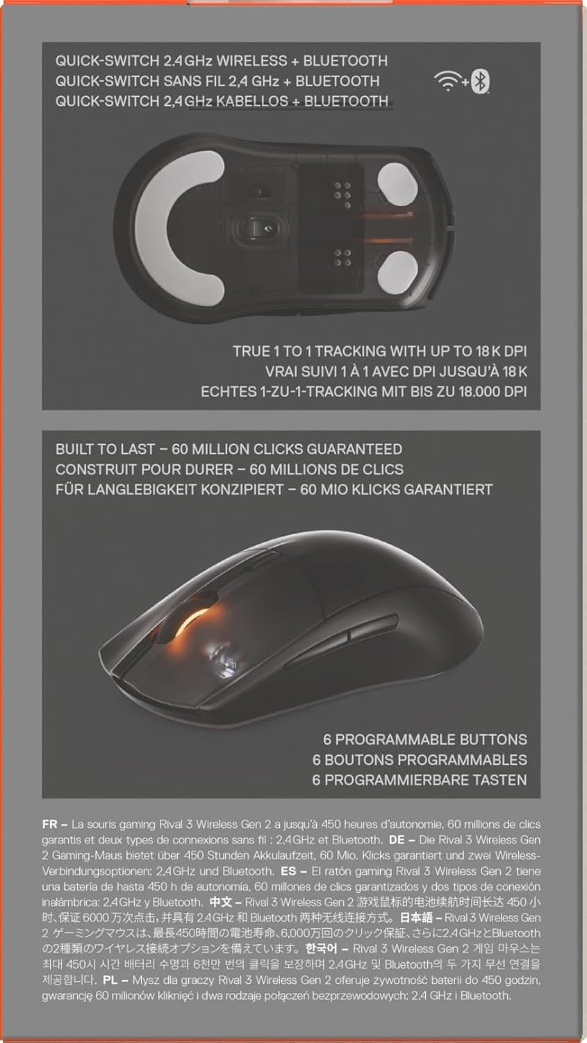Wireless Gaming Mouse 18000 DPI Bluetooth 2.4GHz 60M Click Black