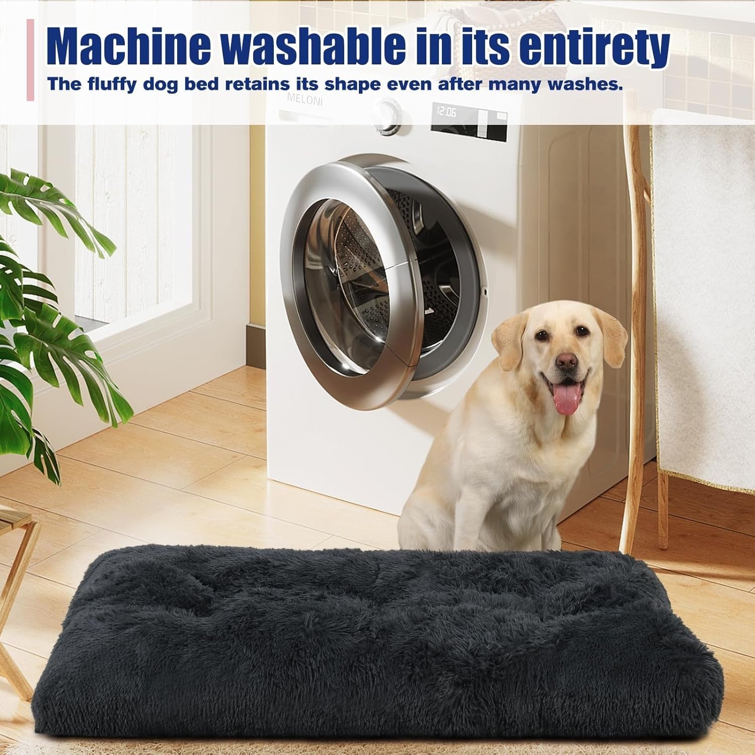 XL Fluffy Calming Dog Bed Washable Crate Mattress 105x70cm