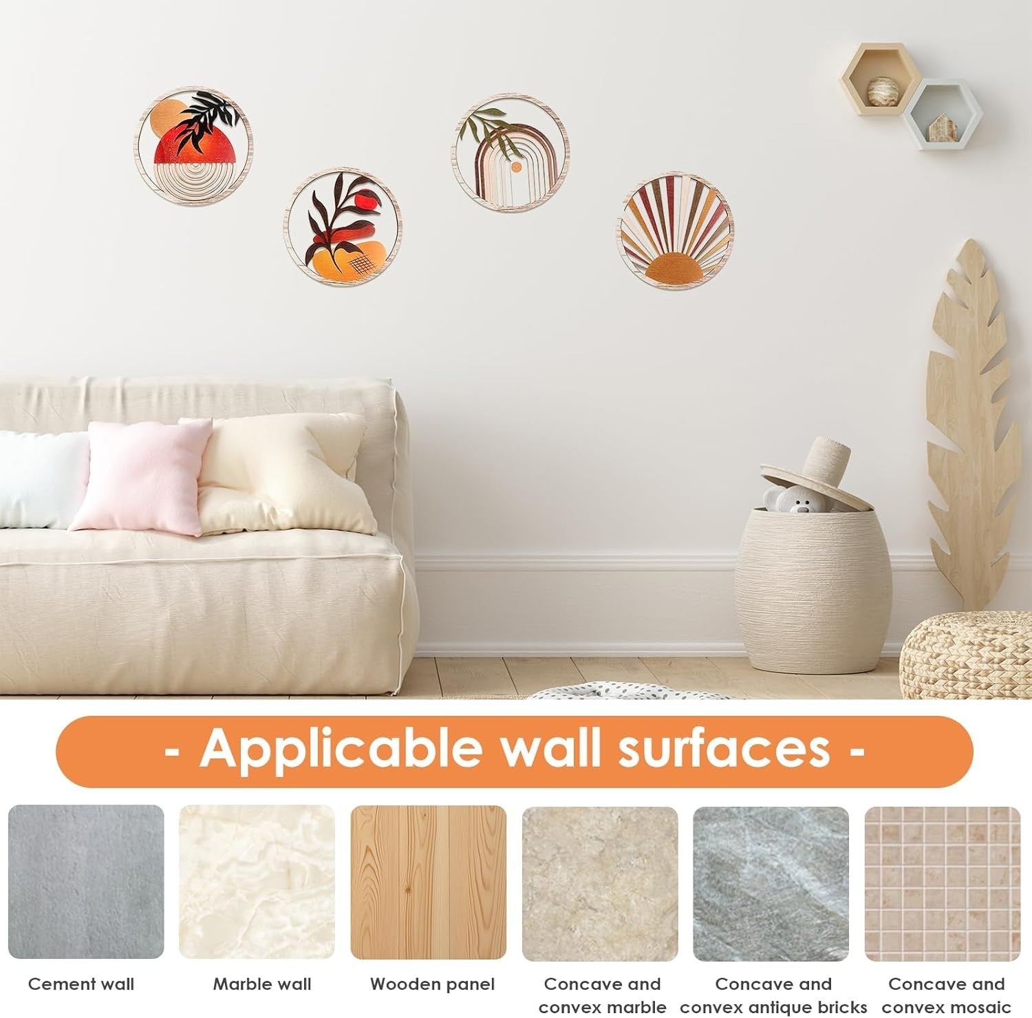 4pcs Boho Wooden Wall Art Round Hollow Decor 20cm