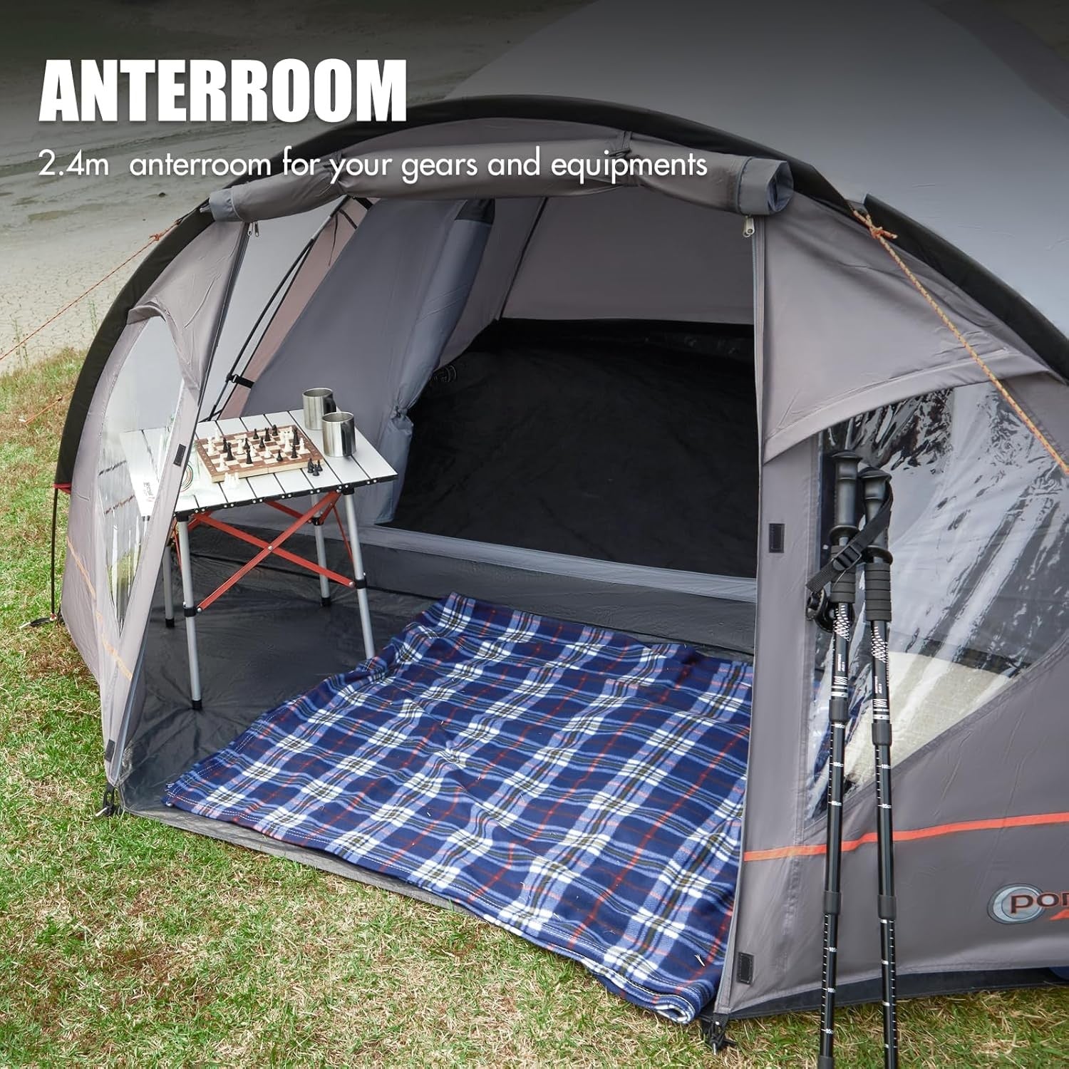 3-4 Man Camping Tent with Porch 4000mm Waterproof Family Dome