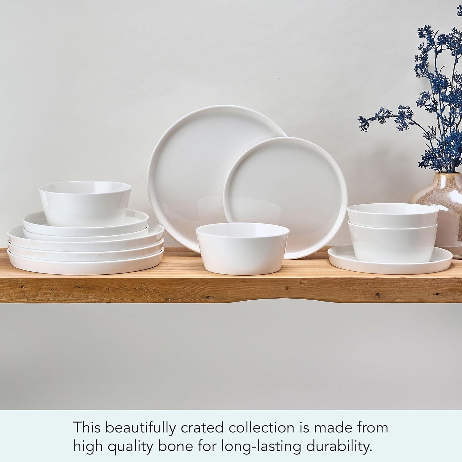 12 Piece Bone China Dinner Set Chip Resistant Plates Bowls White Service 4