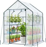 Walk-In 3 Tier 12 Shelf Greenhouse | White PE Cover Heavy-Duty Garden Growhouse