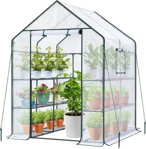 Walk-In 3 Tier 12 Shelf Greenhouse | White PE Cover Heavy-Duty Garden Growhouse
