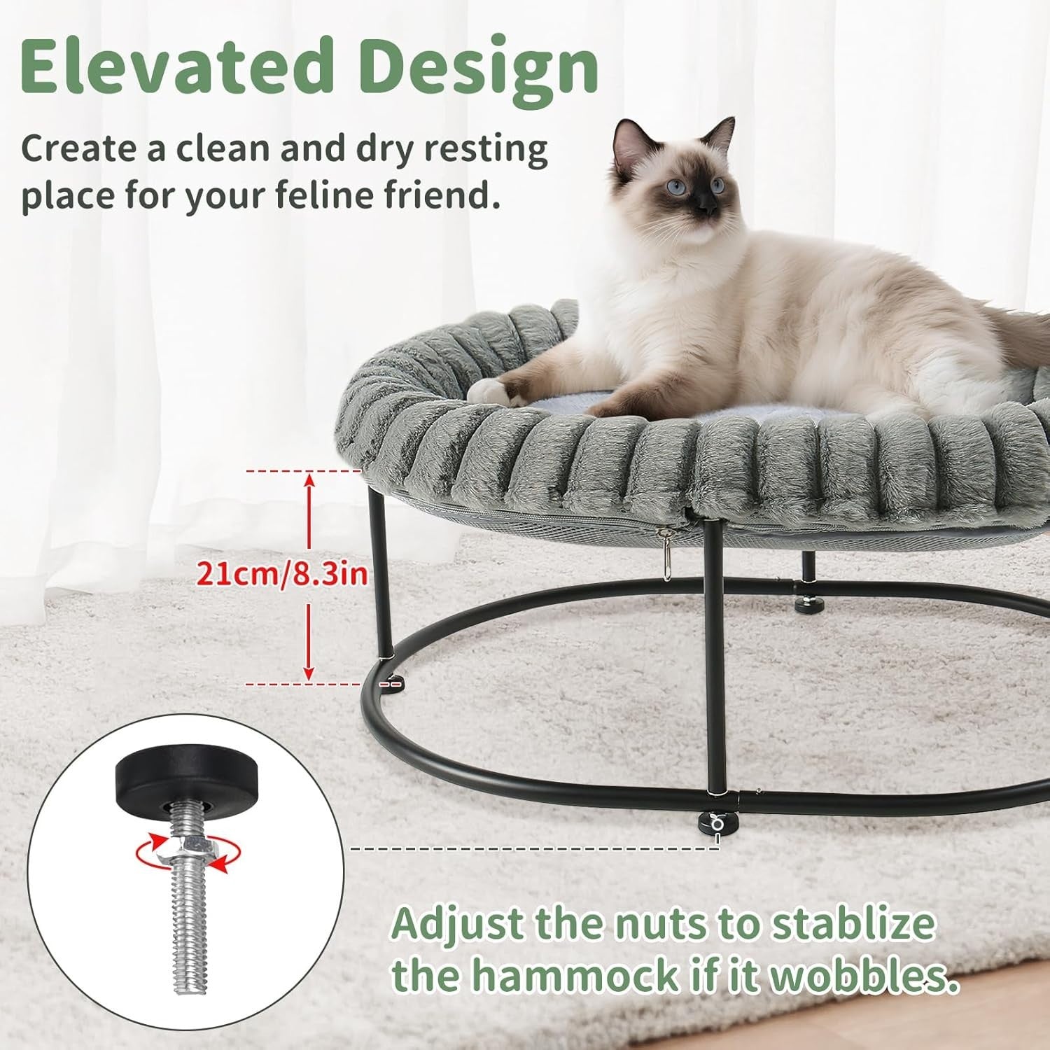 Elevated Cat Bed Raised Pet Hammock Sofa Metal Frame Washable Cushion