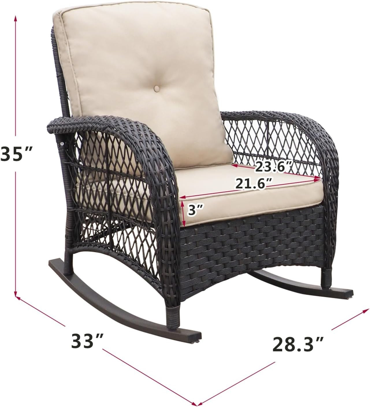 Outdoor 2-Seater Rattan Rocking Chair Set with Cushions – Patio Garden Porch