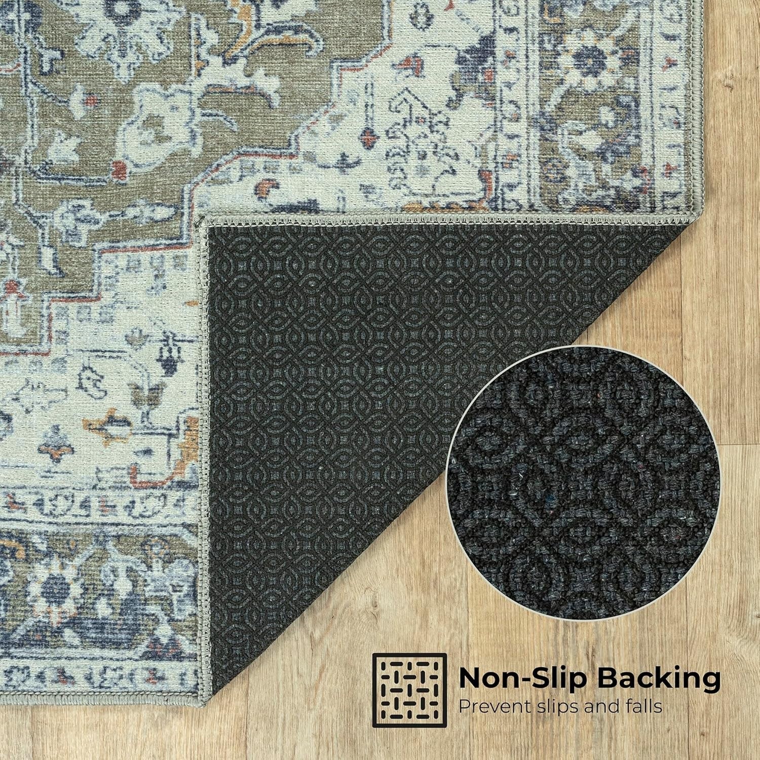 Washable Runner Rug 80x150cm Sage Green Non-Slip Soft Hallway Kitchen Bedroom