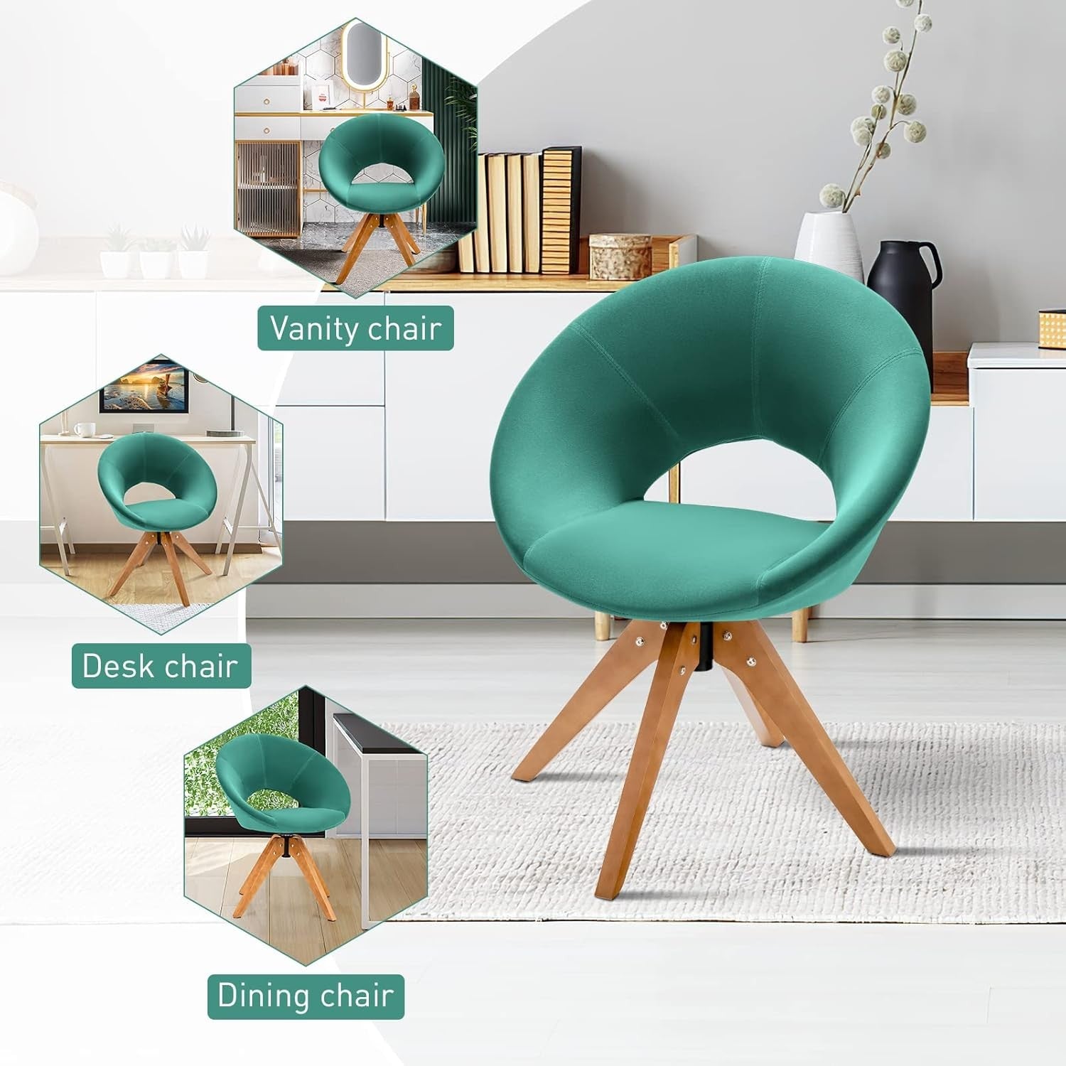Green Velvet Swivel Accent Chair 360° Tub Armchair Beech Legs