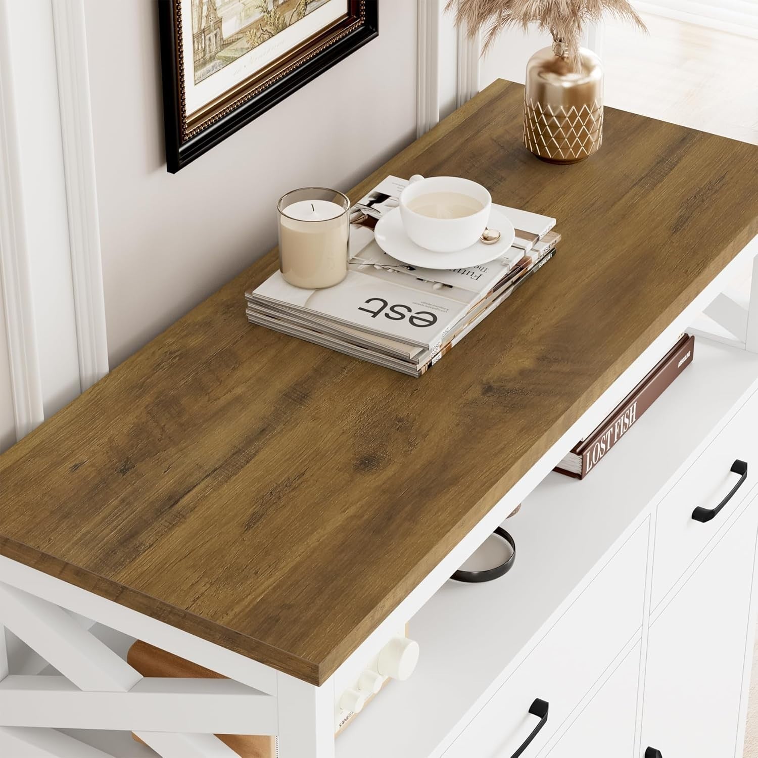 White Kitchen Sideboard Storage Unit with Drawers Shelves & Cupboard