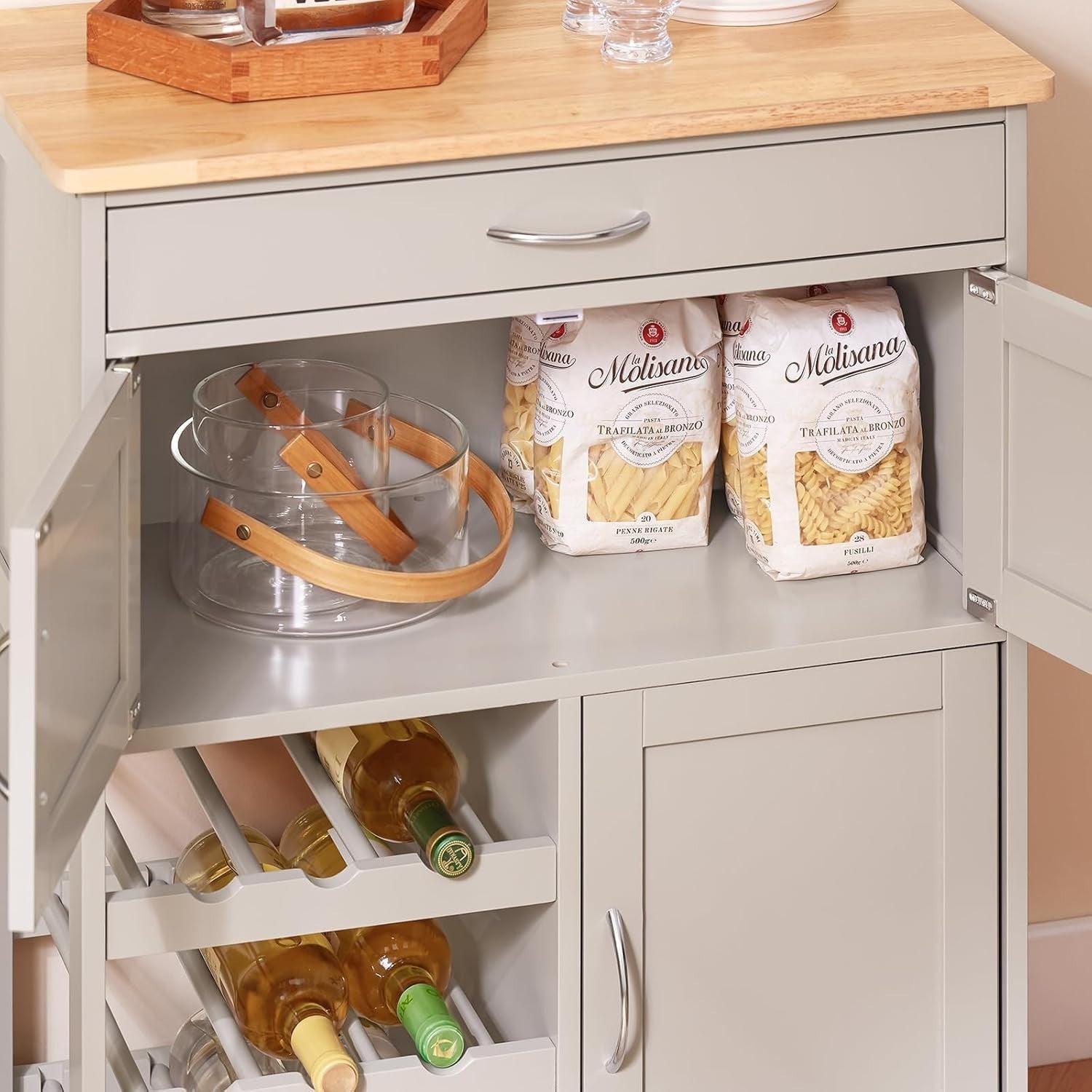 Kitchen Storage Trolley on Wheels Wine Rack Mobile Island