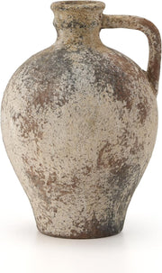 Rustic Ceramic Vase with Handle 8.25in Farmhouse Terracotta Decor