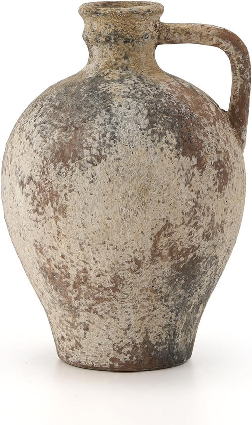 Rustic Ceramic Vase with Handle 8.25in Farmhouse Terracotta Decor