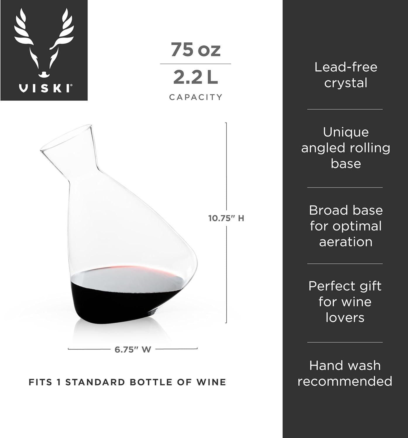 Luxury Crystal Rolling Wine Decanter 75oz – Lead-Free Aeration Carafe Gift
