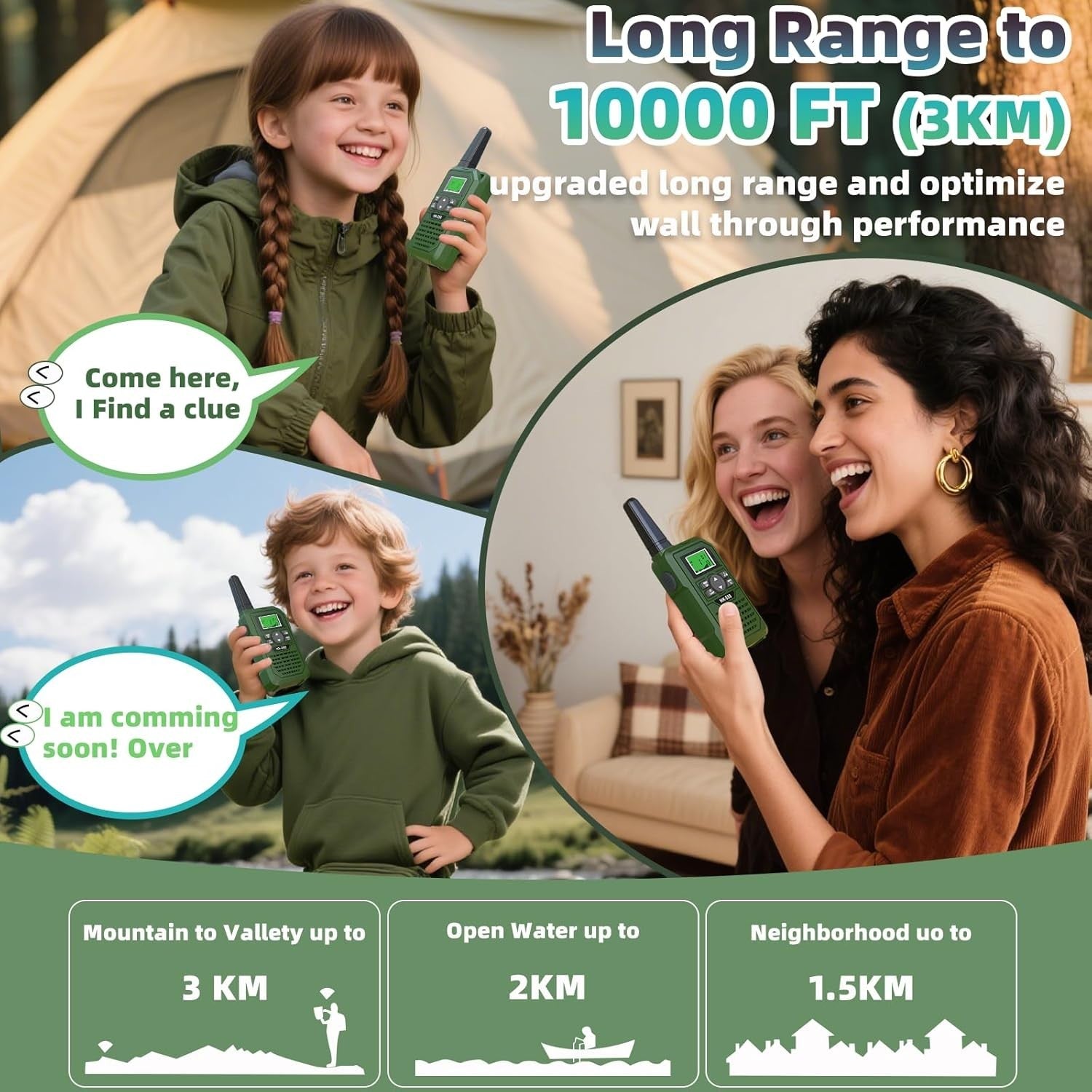 Kids Walkie Talkies Rechargeable 3 Pack 3 Mile Range VOX NOAA Radio