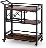 3 Tier Rolling Serving Cart Drinks Trolley Wine Rack Glass Holder on Wheels