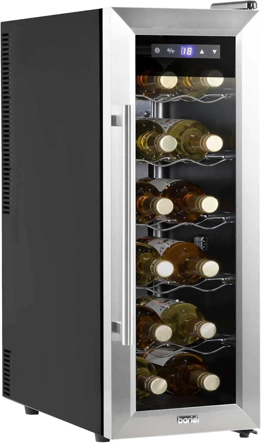 12 Bottle Wine Cooler Slim Fridge Touch Control LED Glass Door Freestanding