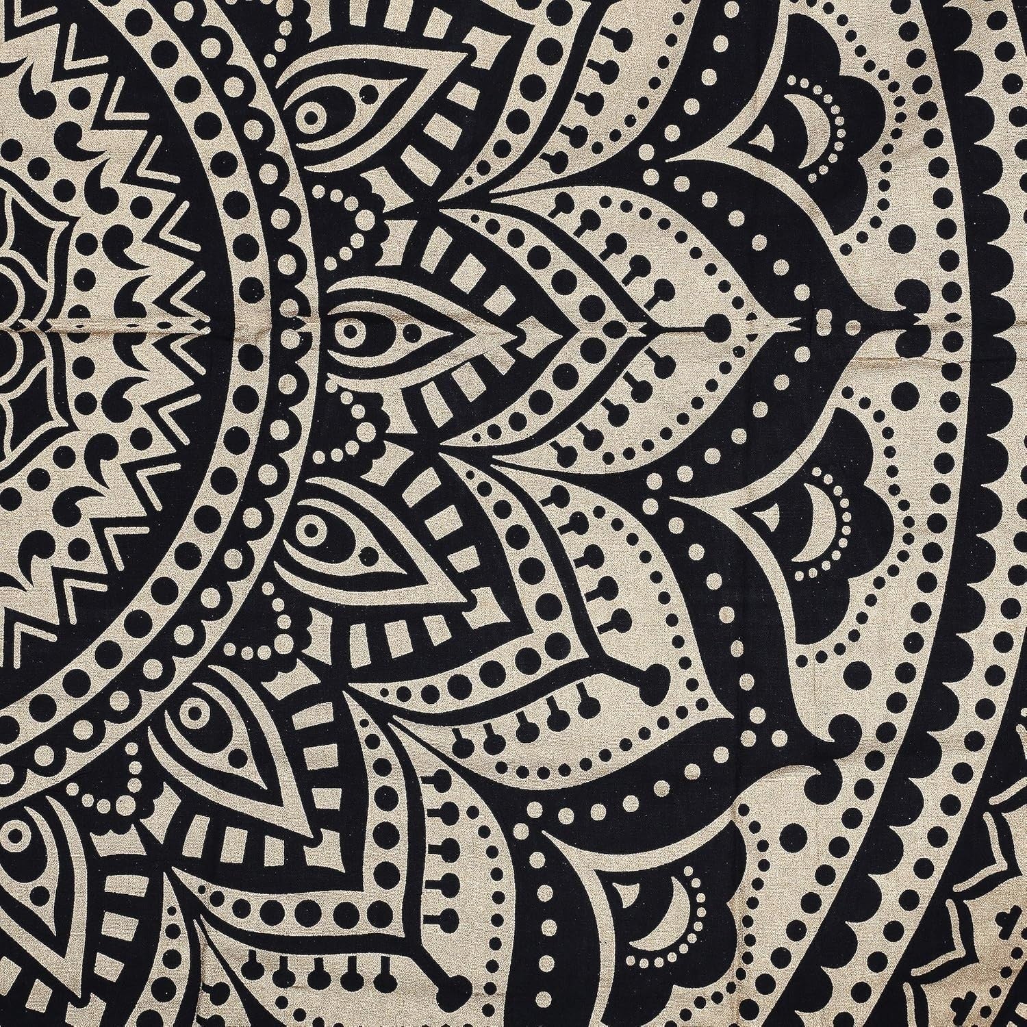 Black Gold Mandala Tapestry Boho Wall Hanging Cotton 85x90in