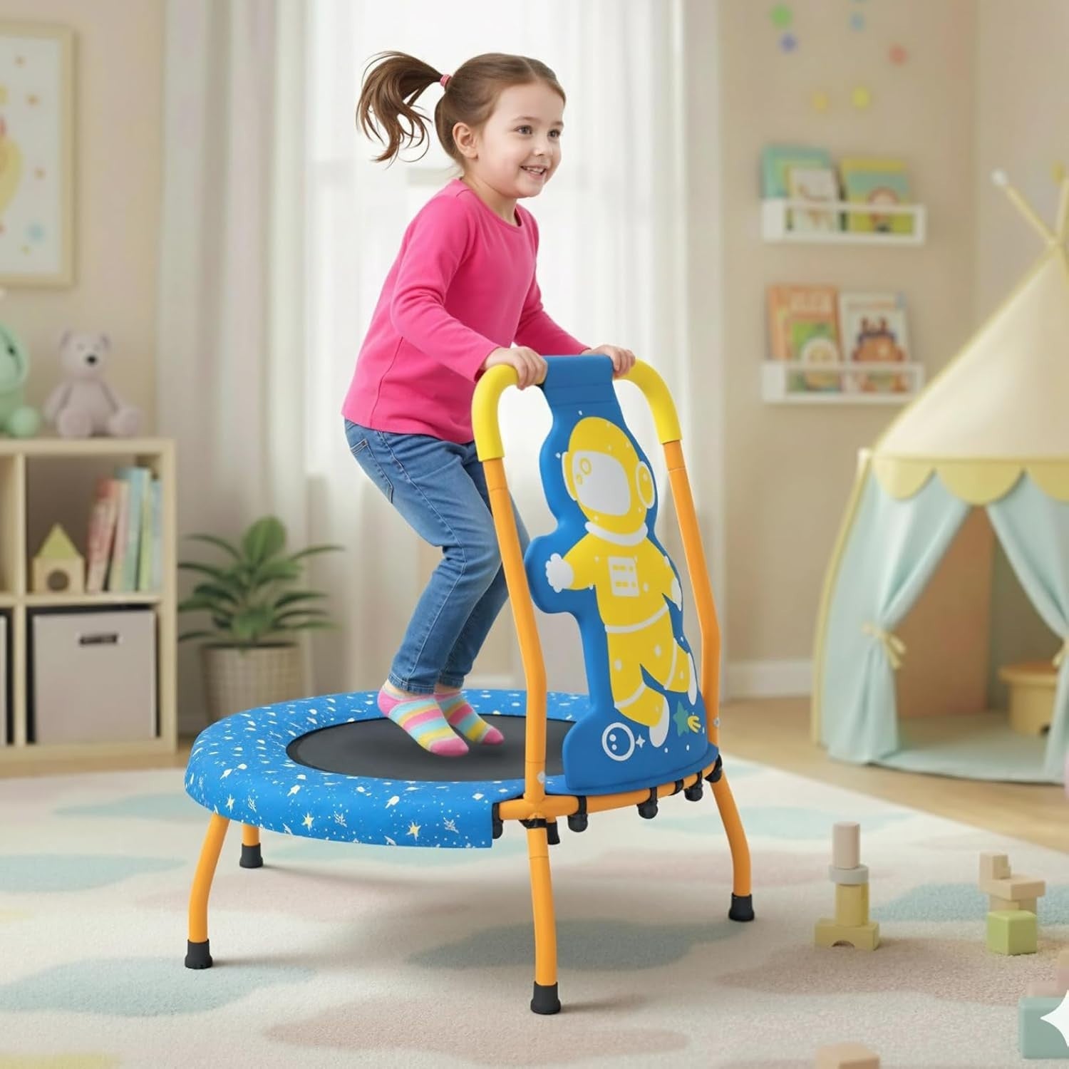 Toddler Mini Trampoline with Handle Safe Kids Rebounder 80KG