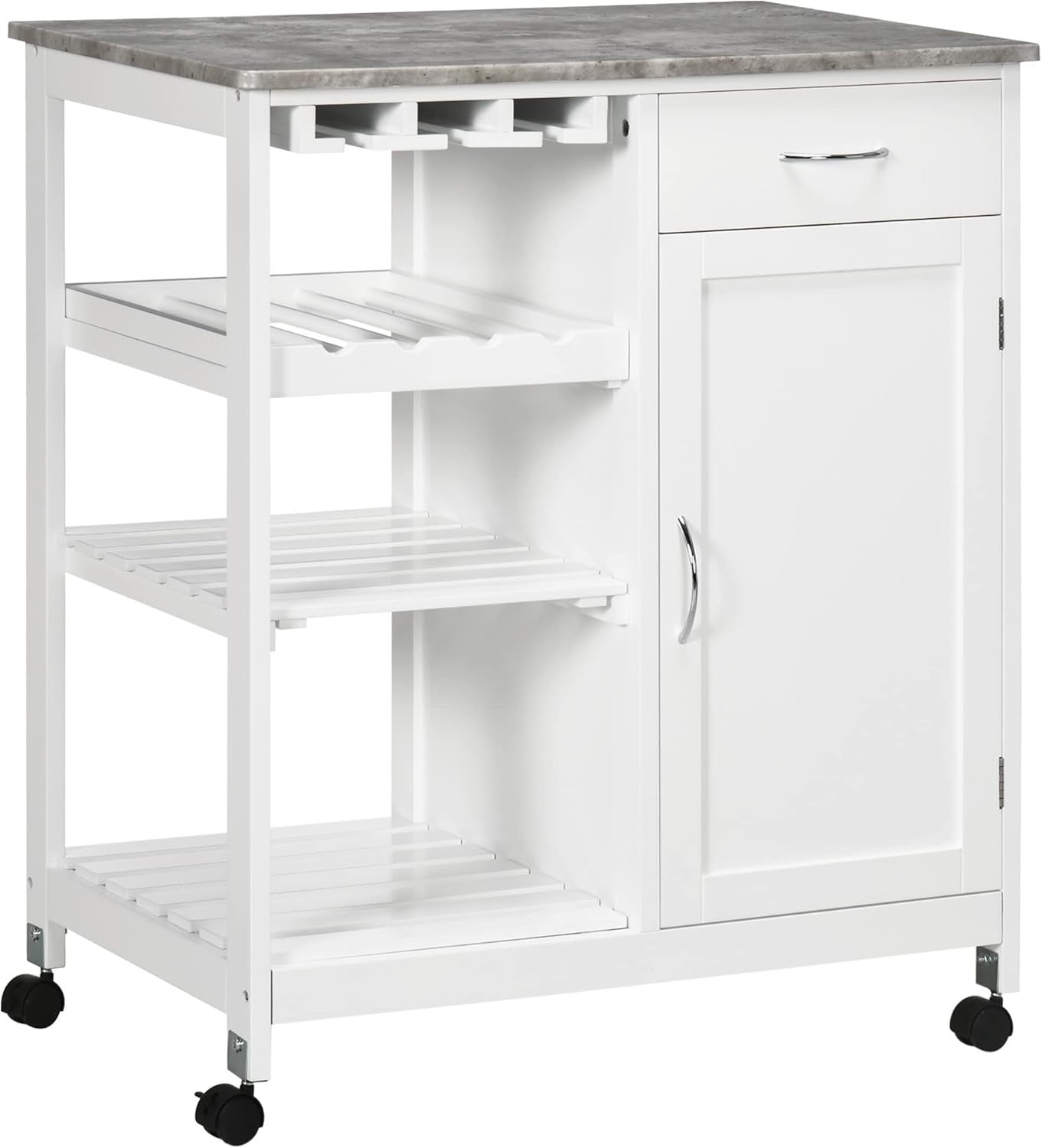 Compact Kitchen Trolley on Wheels w/ Wine Rack Cabinet