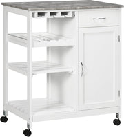 Compact Kitchen Trolley on Wheels w/ Wine Rack Cabinet