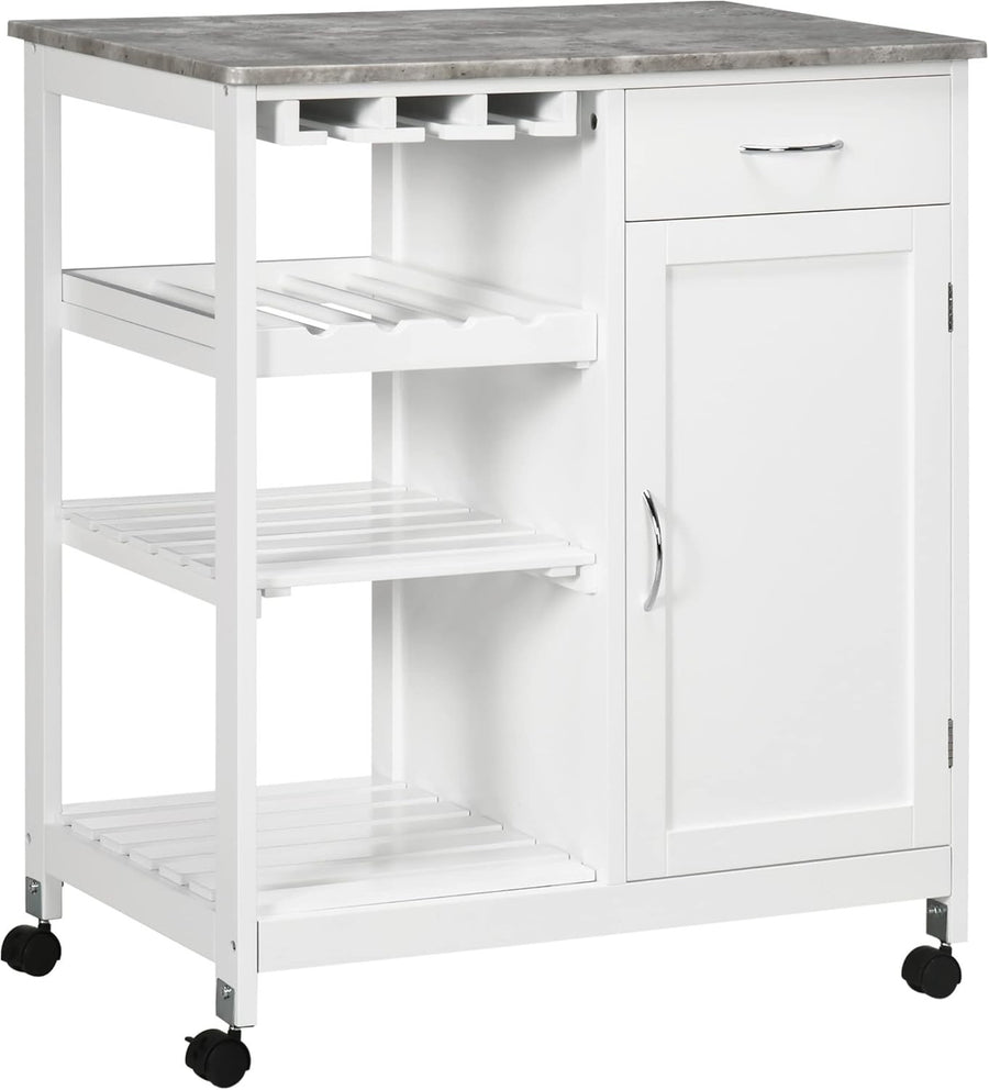 Compact Kitchen Trolley on Wheels w/ Wine Rack Cabinet