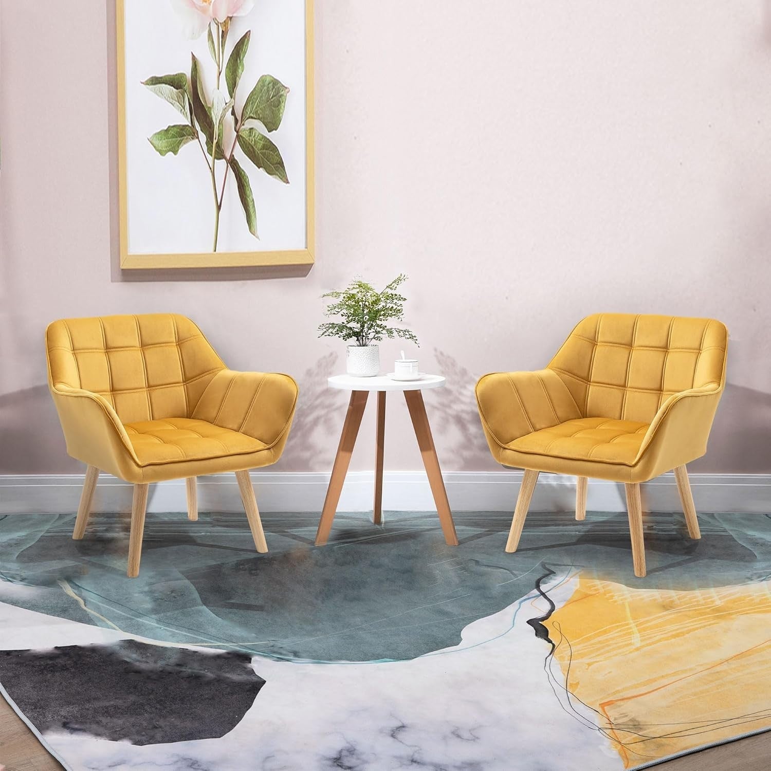 Yellow Velvet Armchair Wide Arm Accent Chair Modern Bedroom Lounge Seat