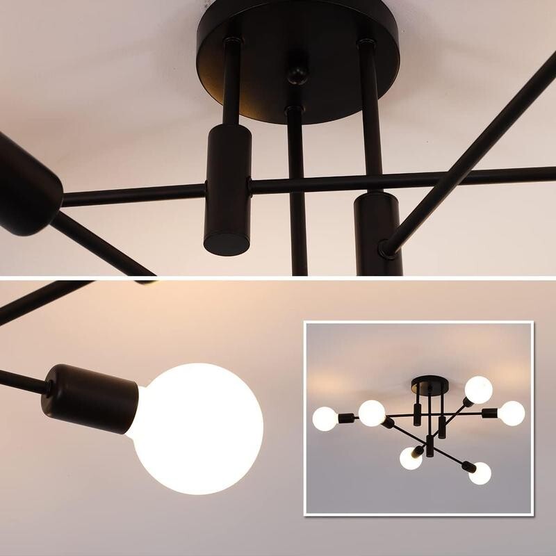 Modern 6-Light Sputnik Chandelier Black Ceiling Light E27 for Home