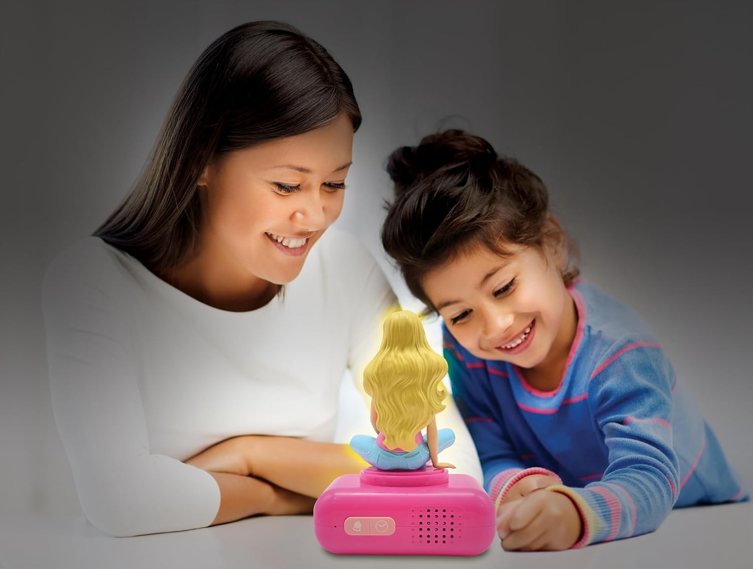 Kids Alarm Clock Night Light LED Display Snooze Sounds Pink Bedroom Gift