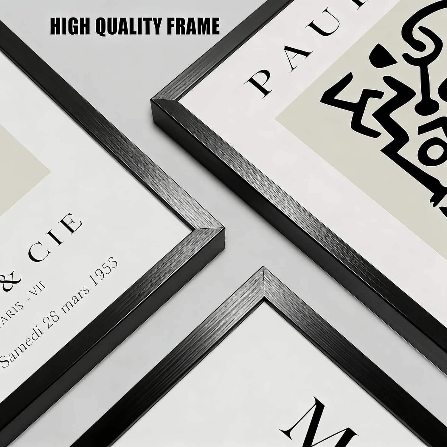 Large Neutral Abstract Wall Art Set of 3 Black Beige Framed Prints 16x24