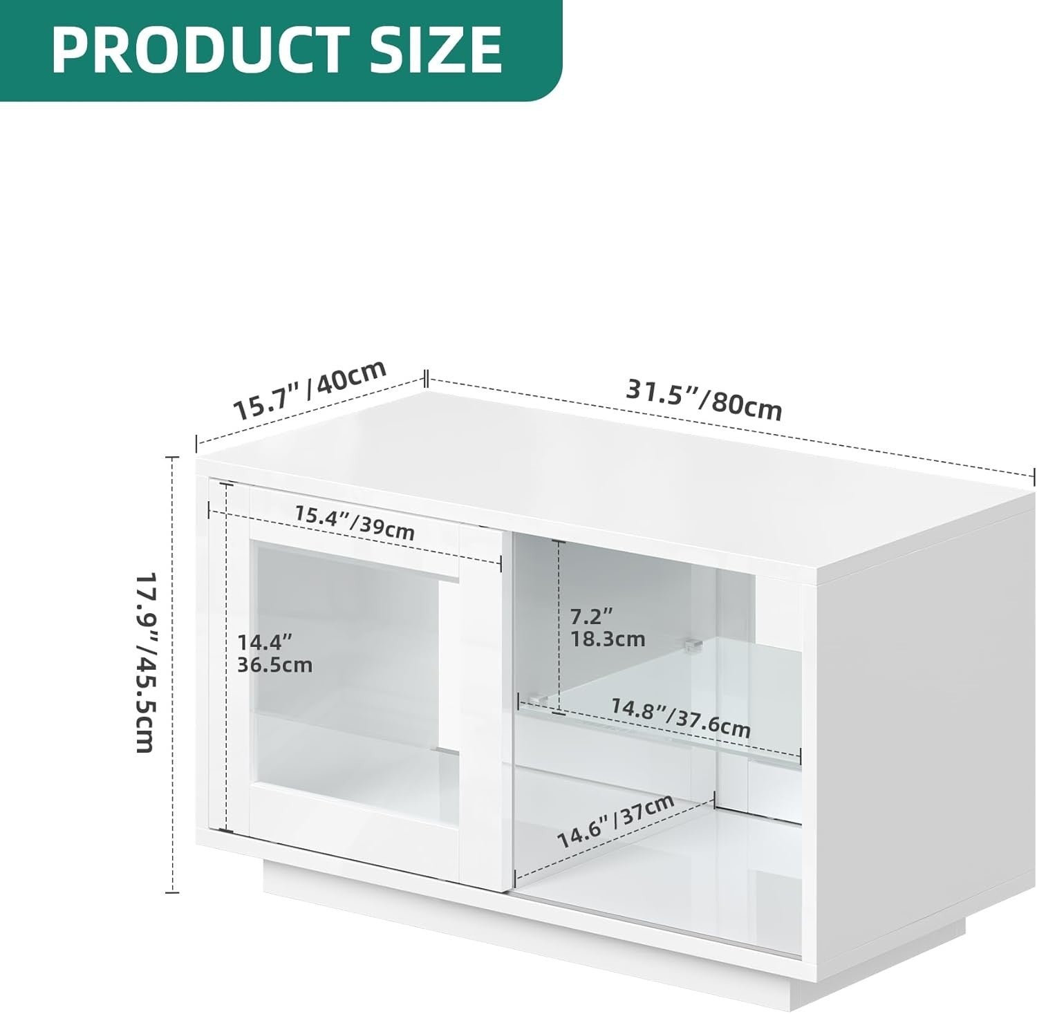 Modern White LED Coffee Table with Adjustable Glass Shelves 80x40x45cm