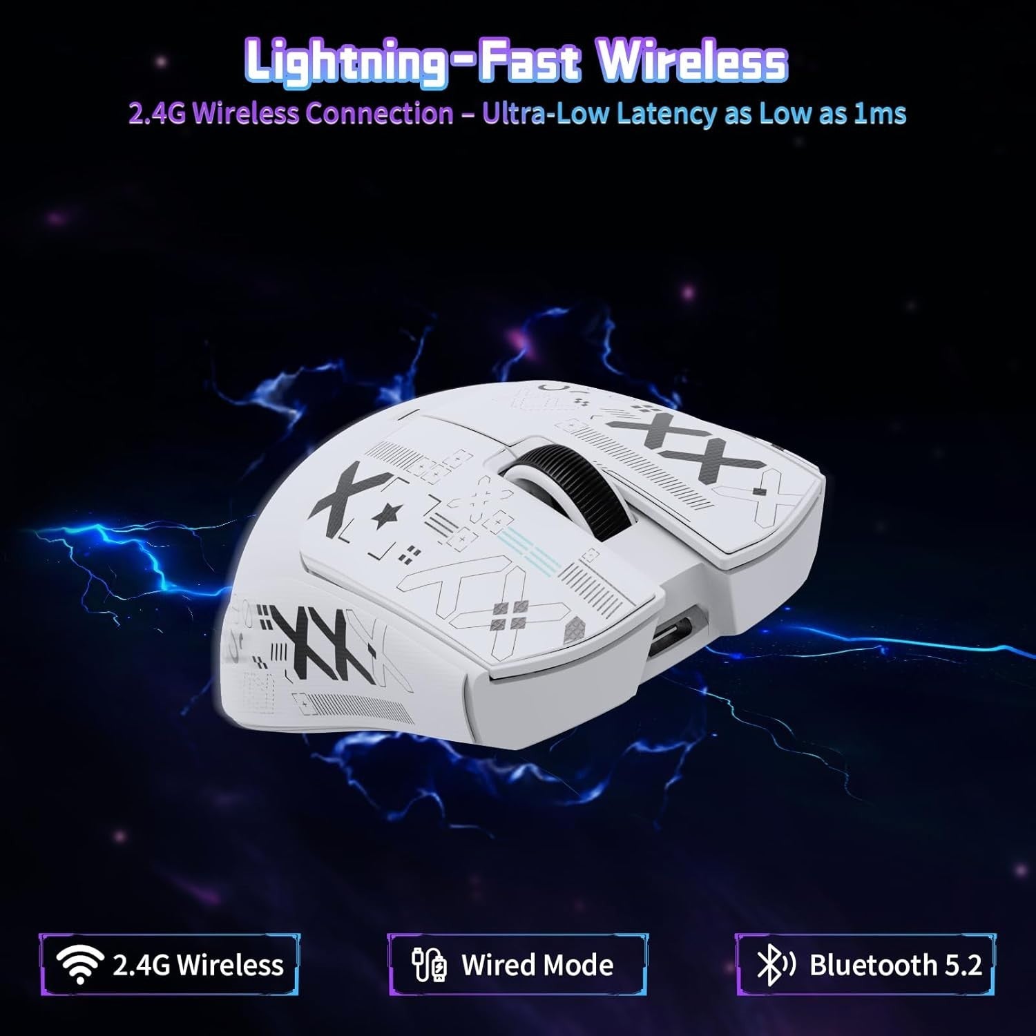 RGB Gaming Mouse 22K DPI 63g Tri-Mode 1000Hz White