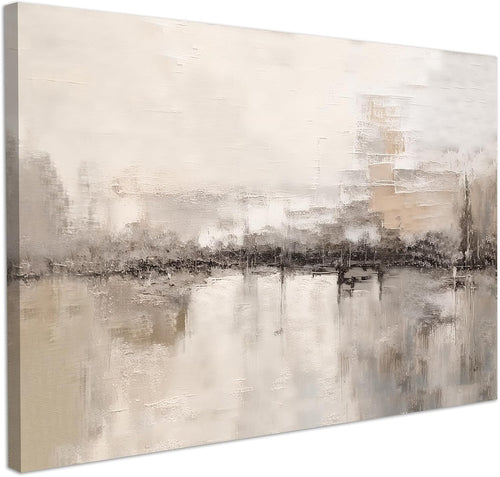 Beige Abstract Canvas Wall Art Framed Minimalist Modern Home Decor 59x39cm
