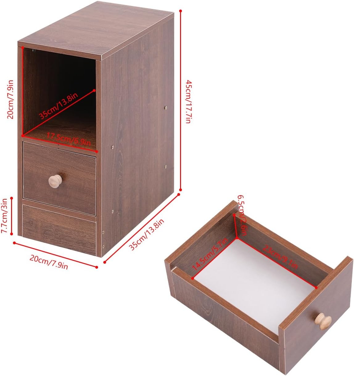 Dark Walnut Slim Storage Cabinet with Drawer – Modern Narrow Bedside Unit