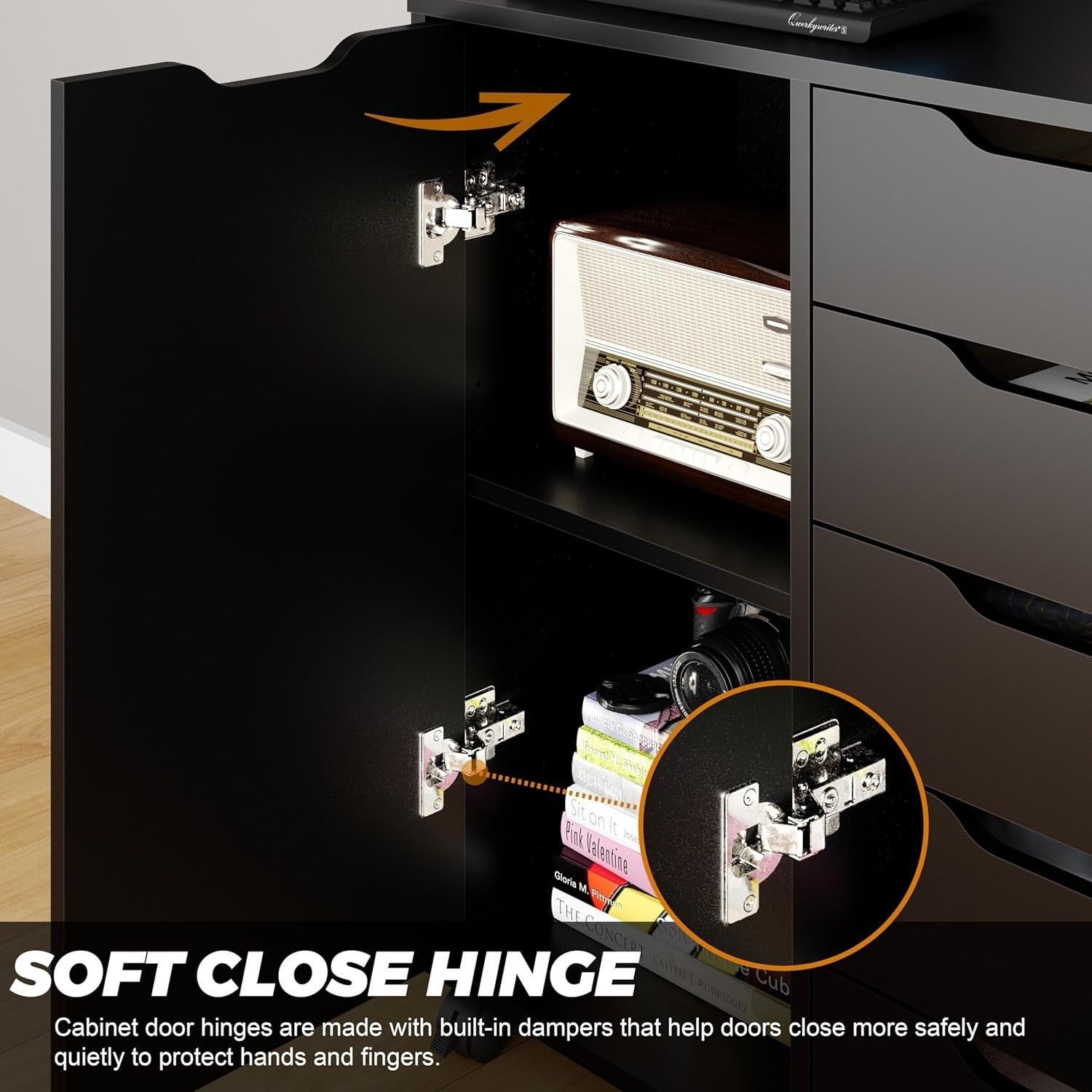 Black Mobile File Cabinet 5 Drawer Side Cupboard Rolling Storage
