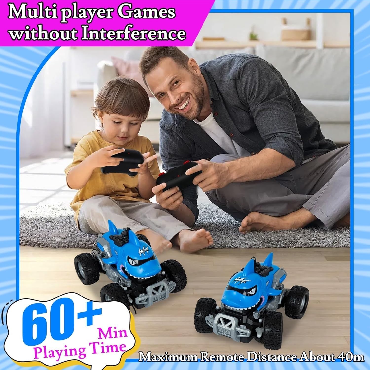 Shark RC Monster Truck for Kids – Remote Control Car w/ LED & Spray Toy