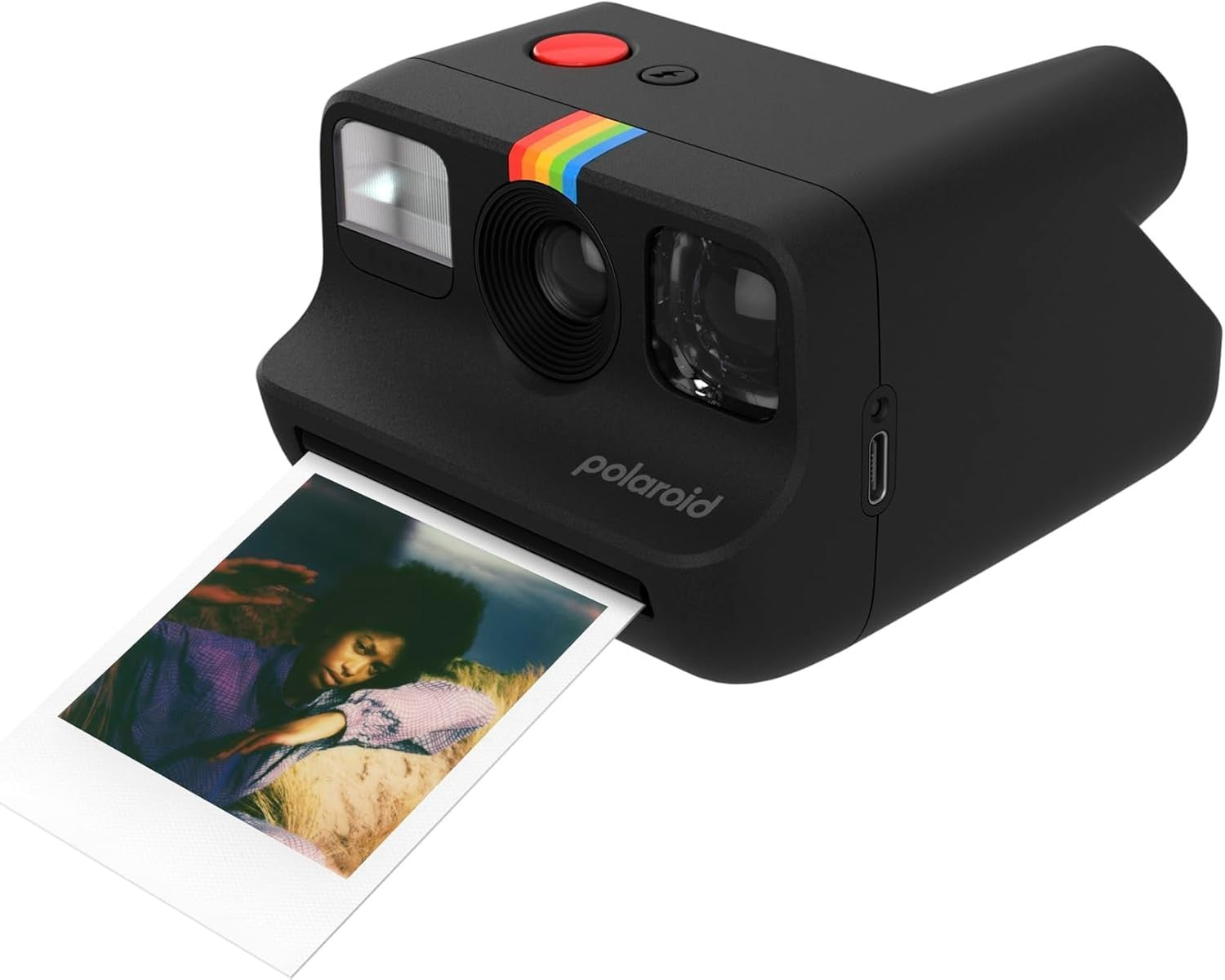 Mini Instant Camera Bundle with 16 Photos Selfie Mirror USB-C Black